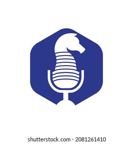 Strategic podcast vector logo concept. Chess podcast icon logo design template.	