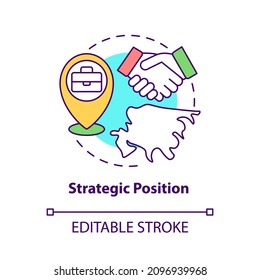 Strategic position concept icon. Evolving business environment abstract idea thin line illustration. Isolated outline drawing. Editable stroke. Roboto-Medium, Myriad Pro-Bold fonts used