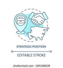 Strategic position turquoise concept icon. Convenient location abstract idea thin line illustration. Isolated outline drawing. Editable stroke. Roboto-Medium, Myriad Pro-Bold fonts used