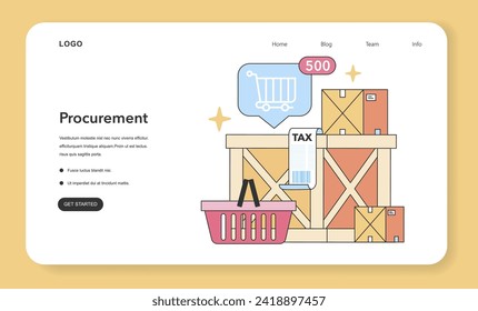 Strategic procurement process. Efficient order placement, bulk purchasing, and tax considerations in supply chain management. Maximizing value through cost-effective sourcing. vector illustration.