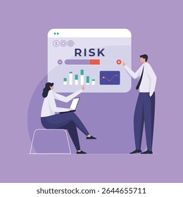 Painel de controle de gerenciamento estratégico de riscos, equipe de negócios Analisando e navegando decisões de negócios em ambientes de risco