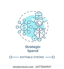 Icono estratégico del concepto de gasto suave azul. Asignación de recursos, necesidades de la organización. Ilustración de línea de forma redonda. Abstractas idea. Diseño gráfico. Fácil de usar en infografía, presentación