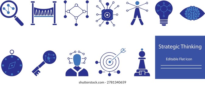 Strategic Thinking Flat Icon Set – Business Planning, Vision and Analysis Vector Collection