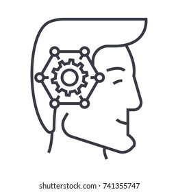 strategic thinking head linear icon, sign, symbol, vector on isolated background