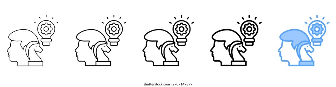 Conjunto de Colección de contorno de estilo diferente de icono de pensamiento estratégico