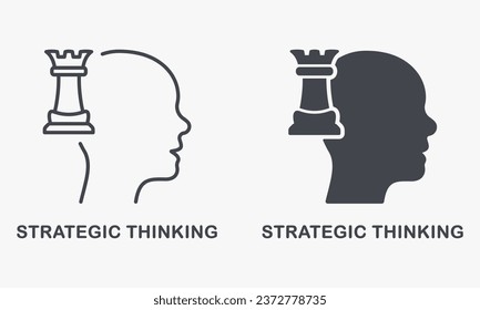 Strategic Thinking Pictogram. Tactical Thinking, Training Mental Skills. Strategy Think and Decision Silhouette and Line Icon Set. Intellectual Process Symbol Collection. Isolated Vector Illustration.