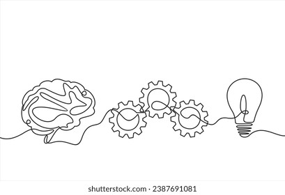 Strategic thinking and planning concept with head line and lightbulb with gears.continuous line	