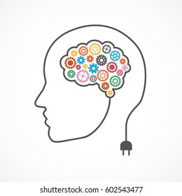 Strategic thinking and planning concept with head line and brain with gears