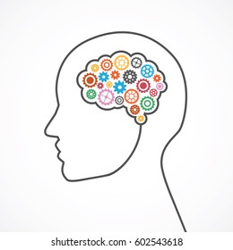 Strategic thinking and planning concept with head line and brain with gears