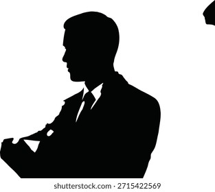 Strategic thinking planning silhouette vector illustration featuring business person sitting at desk analyzing ideas.