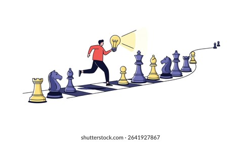 Strategic Thinking and Problem Solving with Chess Pieces and Lightbulb