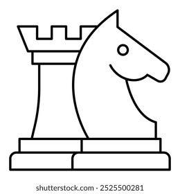 Strategic Thinking vector icon, chess knight and rook icon, strategy and decision-making illustration. Vector Line icon.