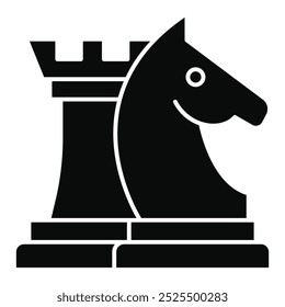 Strategic Thinking vector icon, chess knight and rook icon, strategy and decision-making illustration. Solid Icon.