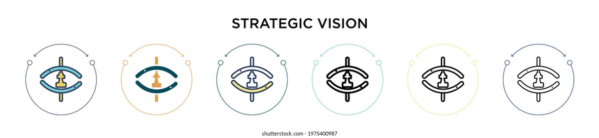 Strategic Vision Icon In Filled, Thin Line, Outline And Stroke Style. Vector Illustration Of Two Colored And Black Strategic Vision Vector Icons Designs Can Be Used For Mobile, Ui, Web