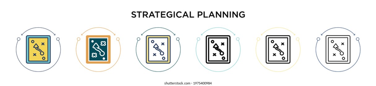 Strategical planning icon in filled, thin line, outline and stroke style. Vector illustration of two colored and black strategical planning vector icons designs can be used for mobile, ui, web