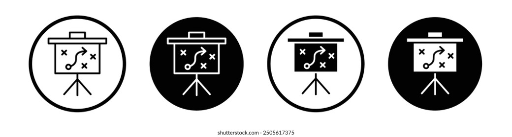 Conjunto de íconos de Vector de planificación estratégica con estilo relleno y delineado en negro.