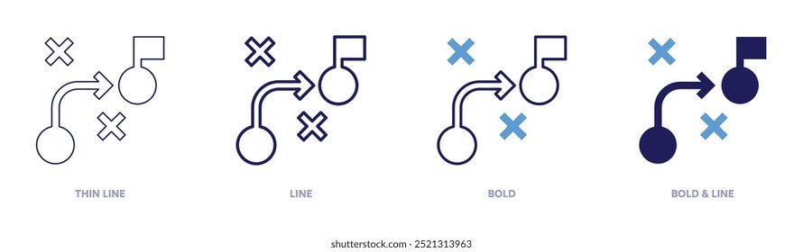 Ícone Estratégias em 4 estilos diferentes. Linha fina, Linha, Negrito e Linha Negrito. Estilo duotônico. Traçado editável.