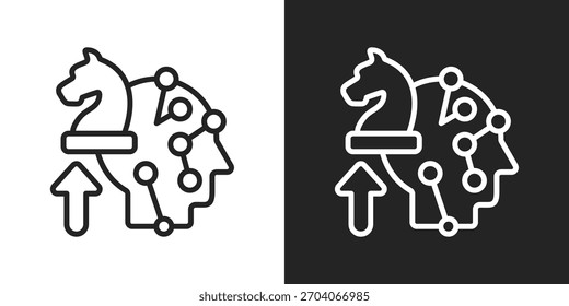 Icono De Estrategias En Versión De Línea Sobre Fondo Blanco Y Negro