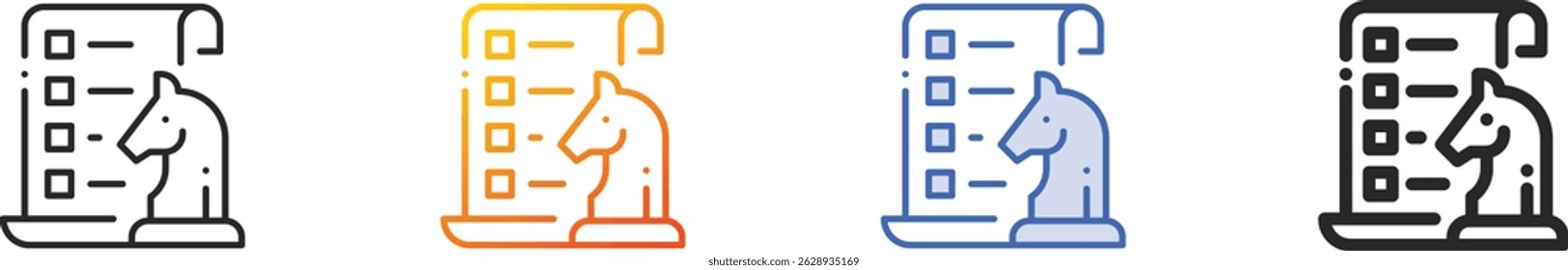 icono de estrategias. Diseño lineal delgado, degradado, trazo azul y estilo audaz aislado sobre fondo blanco