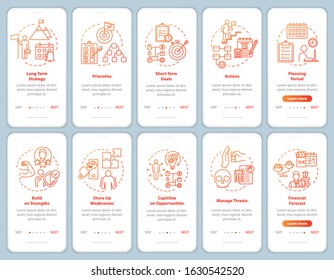 Strategies onboarding mobile app page screen with concepts. Setting deadlines. Self-building walkthrough 5 steps graphic instructions. UI vector template with RGB color illustrations