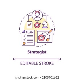 Strategist concept icon. Digital marketing sphere profession abstract idea thin line illustration. Isolated outline drawing. Editable stroke. Roboto-Medium, Myriad Pro-Bold fonts used