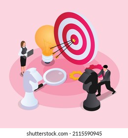 Strategy to achieve business target isometric 3d vector concept for banner, website, illustration, landing page, flyer, etc.