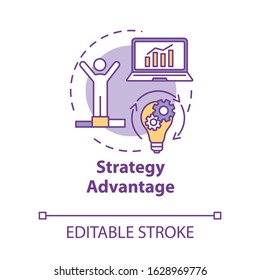 Strategy advantage concept icon. Building goals. Competitive business planning. Winning challenge. Innovation idea thin line illustration. Vector isolated outline RGB color drawing. Editable stroke