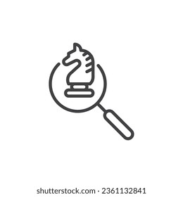 Strategy Analysis line icon. linear style sign for mobile concept and web design. Magnifying glass and chess outline vector icon. Symbol, logo illustration. Vector graphics
