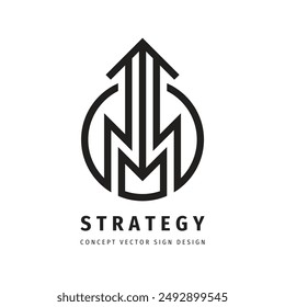 Strategy arrow icon logo template design element. Leadership concept sign. Business trend creative sign. Communication symbol. Progress development. Letter M logo. Vector illustration. 