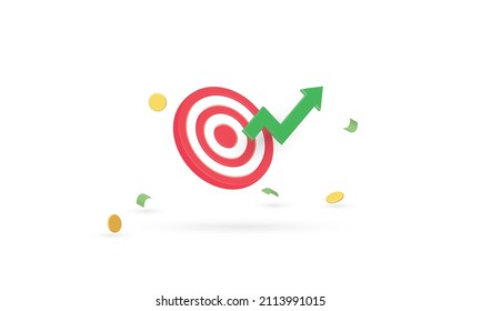 Strategy up arrow and target with money floating around, Business strategy, Business growth