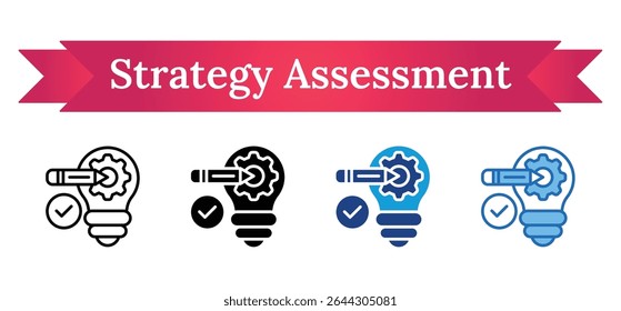Strategy Assessment - Multi Style - Light bulb with target and gear, indicating analysis and evaluation of strategic ideas and innovation paths
