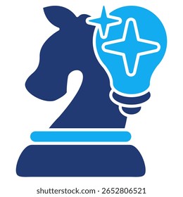 Ícone do assistente de estratégia representado por lâmpada, peão de cavalo, estilo Dualtone.
