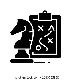 Icono negro de estrategia, ilustración conceptual, símbolo plano vectorial, signo de glifo.