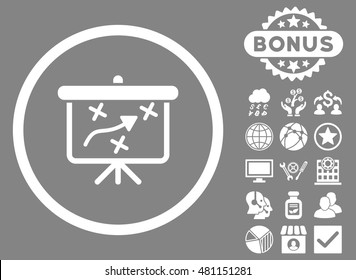 Strategy Board icon with bonus. Vector illustration style is flat iconic symbols, white color, gray background.