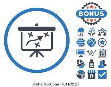 Strategy Board icon with bonus. Vector illustration style is flat iconic bicolor symbols, smooth blue colors, white background.