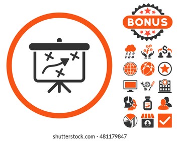 Strategy Board icon with bonus. Vector illustration style is flat iconic bicolor symbols, orange and gray colors, white background.