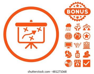Strategy Board icon with bonus. Vector illustration style is flat iconic symbols, orange color, white background.