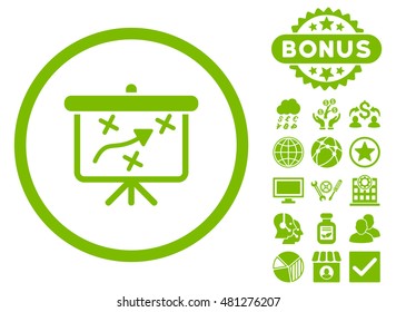 Strategy Board icon with bonus. Vector illustration style is flat iconic symbols, eco green color, white background.