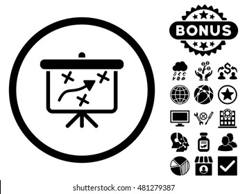 Strategy Board icon with bonus. Vector illustration style is flat iconic symbols, black color, white background.