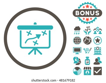 Strategy Board icon with bonus. Vector illustration style is flat iconic bicolor symbols, grey and cyan colors, white background.