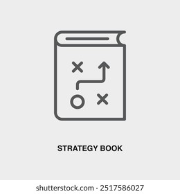 Icono o logotipo de línea delgada de libro de estrategia. Símbolo o signo en el tema de gestión empresarial. Ilustración de línea de Vector.