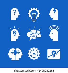 Strategy, brainstorming, cooperation, solutions and inventions design, vector icons set.