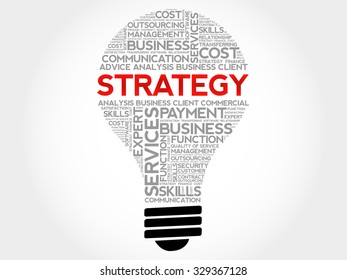 Strategy bulb word cloud, business concept