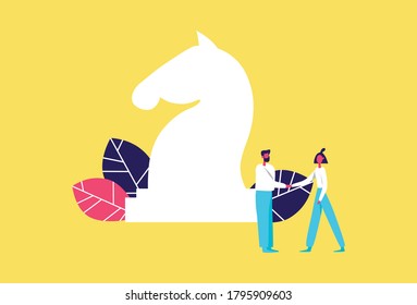 Concepto estratégico de fondo empresarial, ilustración vectorial, consultoría de comunidad de trato manual. 