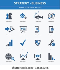 Strategy & Business concept icons,Blue version,vector