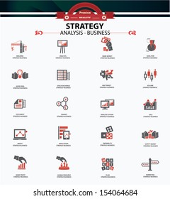 Strategy business and finance concept icons,Red version,vector