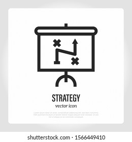 Strategy, business plan, presentation of tactic. Thin line icon. Vector illustration.