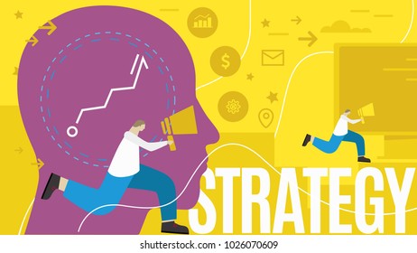 Strategy business vector illustration on yellow background