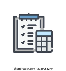 Strategy calculation color line icon. Clipboard with calculator vector outline colorful sign.