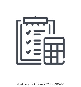 Strategy calculation line icon. Clipboard with calculator vector outline sign.